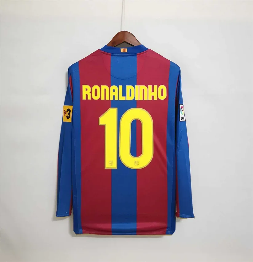 2007-2008 Retro Long Sleeve Barcelona Home Football Shirt 1:1 Thai Quality - tingfengxie