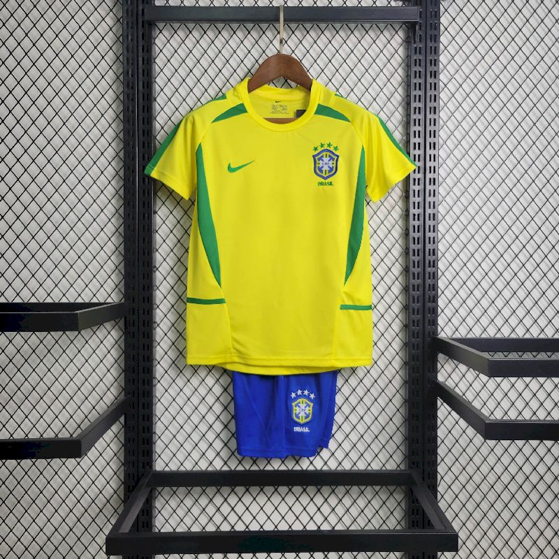 2002 Retro Kids Size Brazil Home Soccer Jersey - tingfengxie