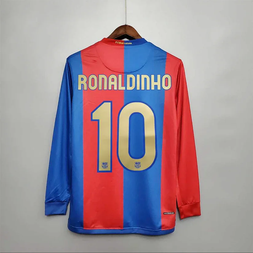 Long Sleeve 2006/2007 Retro Barcelona Home Football Shirt 1:1 Thai Quality - tingfengxie