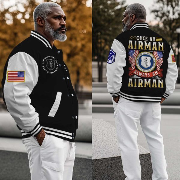 AirForce Badge Once An Airman always an airman Black Varsity Jacket