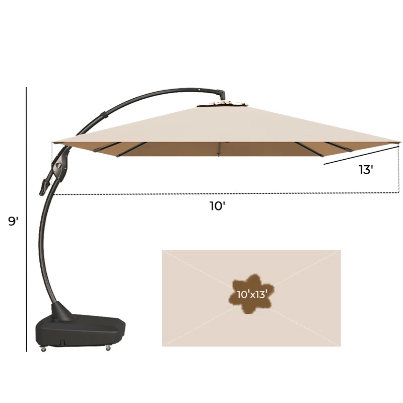 Kappel 10 x 13 Ft Rectangular Tilt Adjustable Curved Cantilever Umbrella with Base