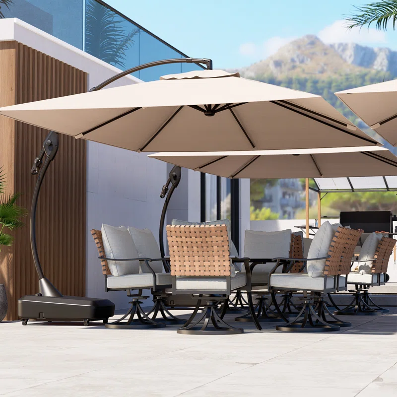 Kappel 10 x 13 Ft Rectangular Tilt Adjustable Curved Cantilever Umbrella with Base