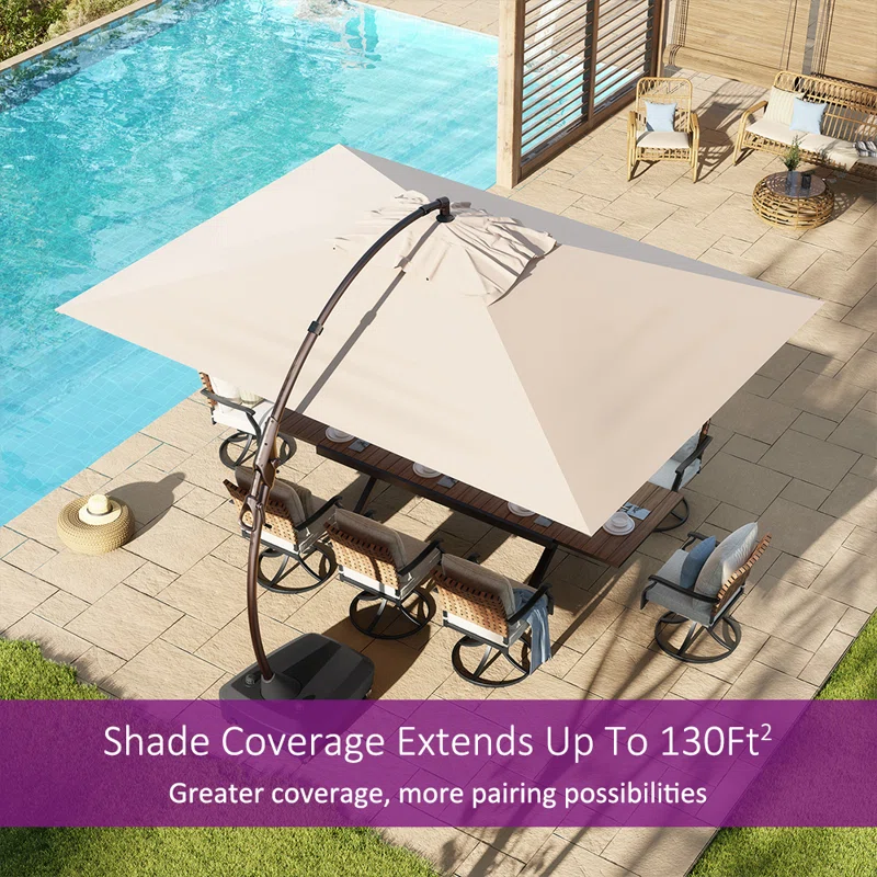 Kappel 10 x 13 Ft Rectangular Tilt Adjustable Curved Cantilever Umbrella with Base