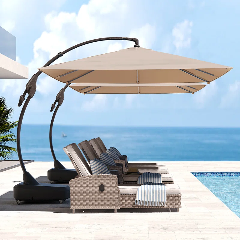 Kappel 10 x 13 Ft Rectangular Tilt Adjustable Curved Cantilever Umbrella with Base