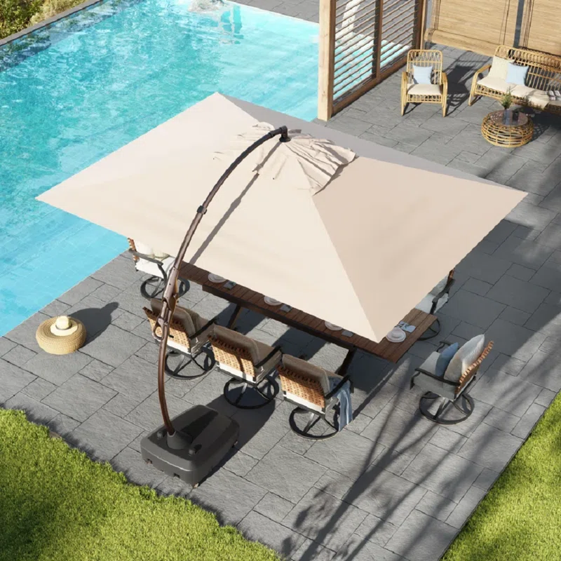 Kappel 10 x 13 Ft Rectangular Tilt Adjustable Curved Cantilever Umbrella with Base