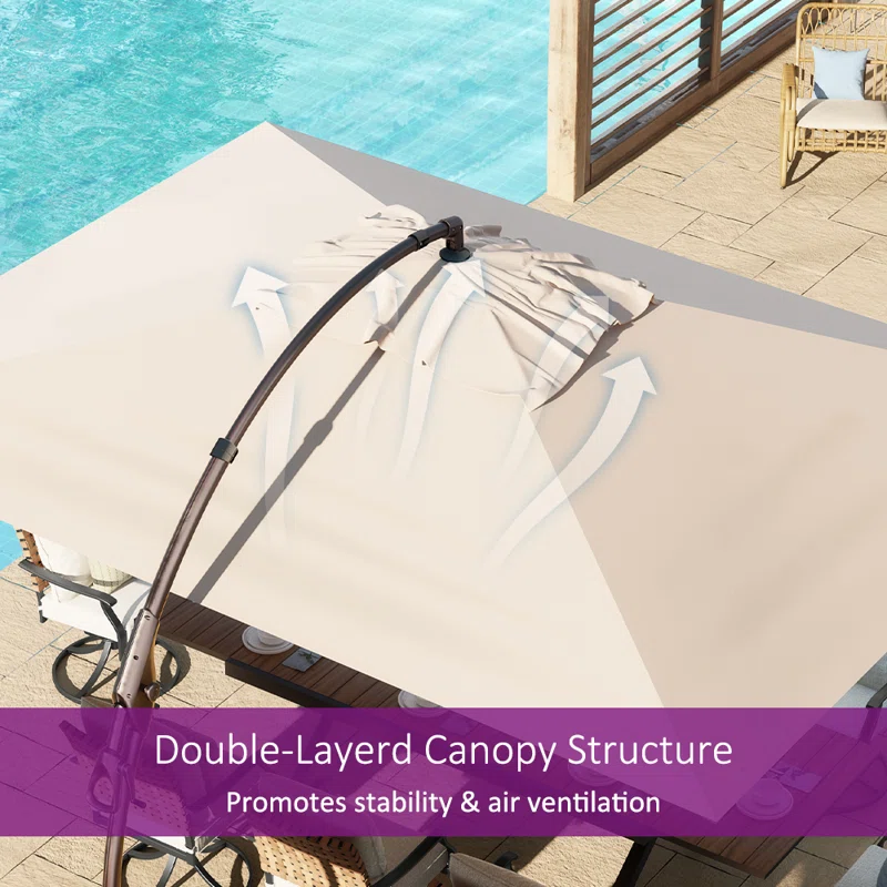 Kappel 10 x 13 Ft Rectangular Tilt Adjustable Curved Cantilever Umbrella with Base
