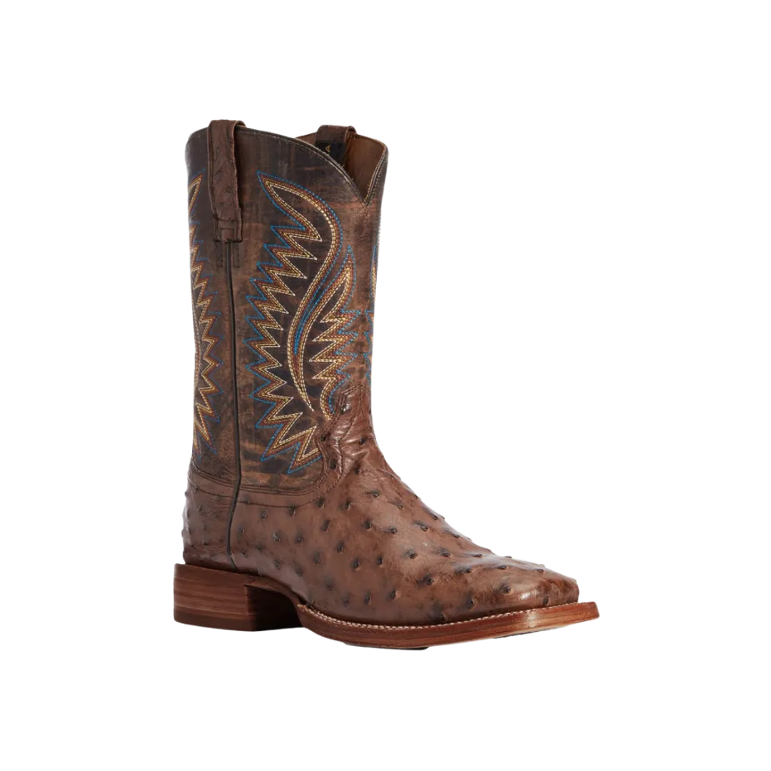 Arithtat Men's Full Quill Ostrich Gallup Mocha Western Boots