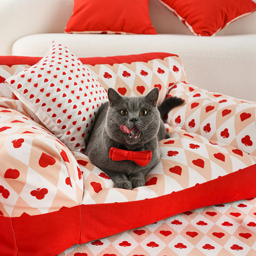 Retro Red Heart Poker Pet Sofa Fully Support Dog Sofa Bed