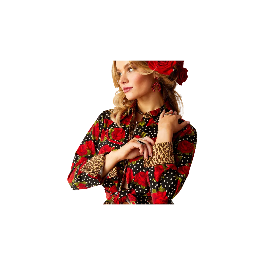 Arithtat Women's Retro Rose Rodeo Quincy Punchy Polka Dot Shirt