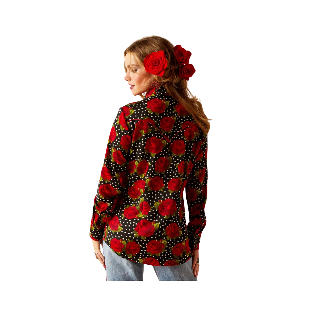 Arithtat Women's Retro Rose Rodeo Quincy Punchy Polka Dot Shirt