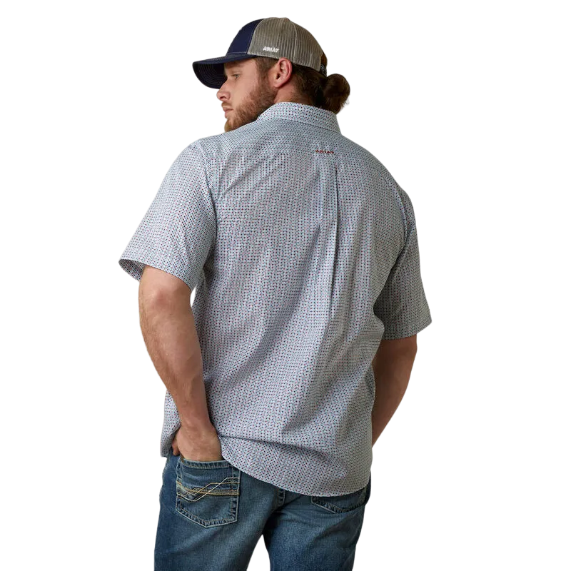 Arithtat Men's Eron Aegean Blue, Red, And Navy Geometric Wrinkle Free Shirt