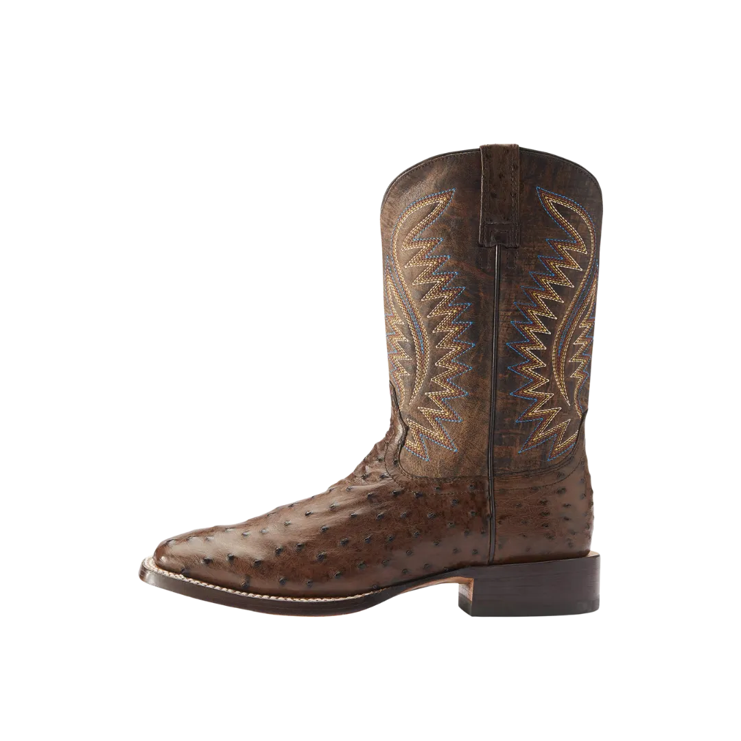 Arithtat Men's Full Quill Ostrich Gallup Mocha Western Boots