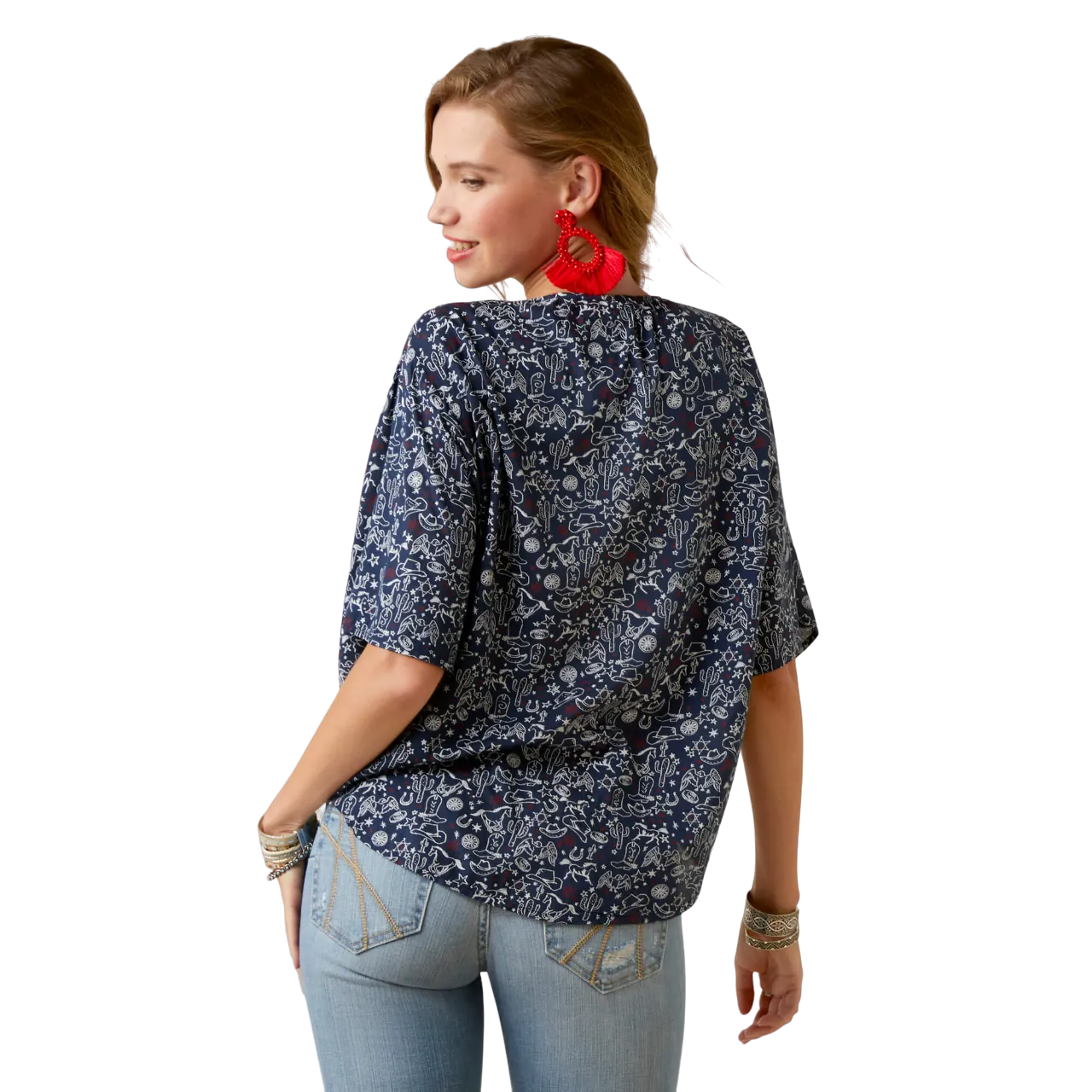 Arithtat Women's Howdy Print Short Sleeve Western Wrap Shirt