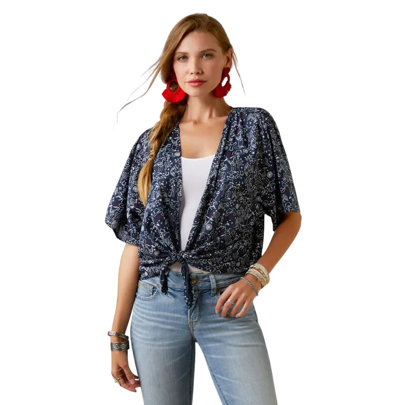 Arithtat Women's Howdy Print Short Sleeve Western Wrap Shirt