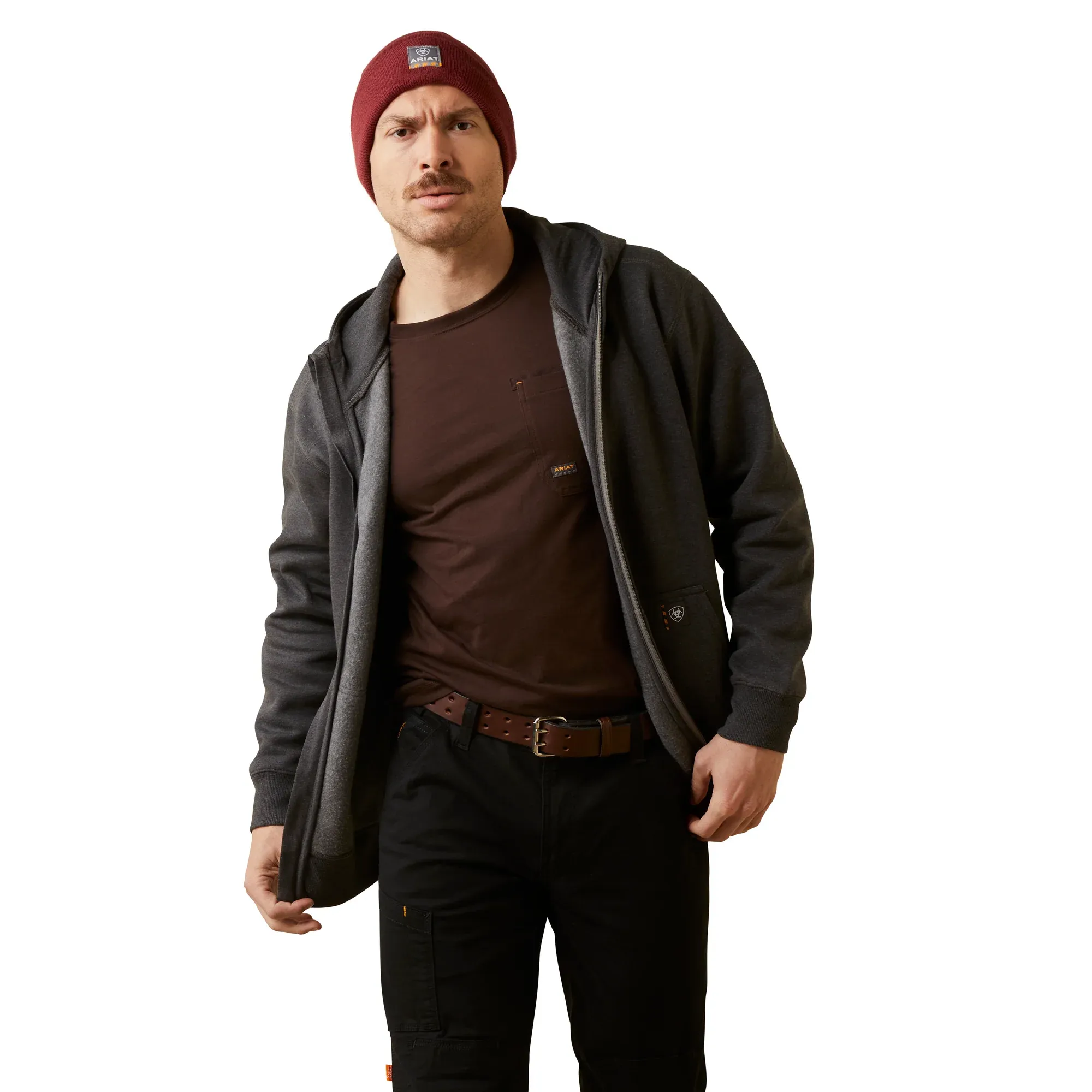 Arithtat Men's Rebar Born For This Full Zip Charcoal Heather Hoodie
