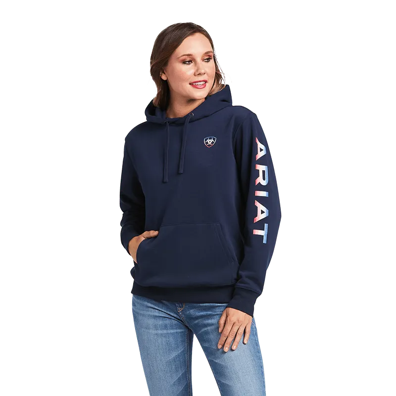 Arithtat Women's Navy Serape Logo Arm Hoodie