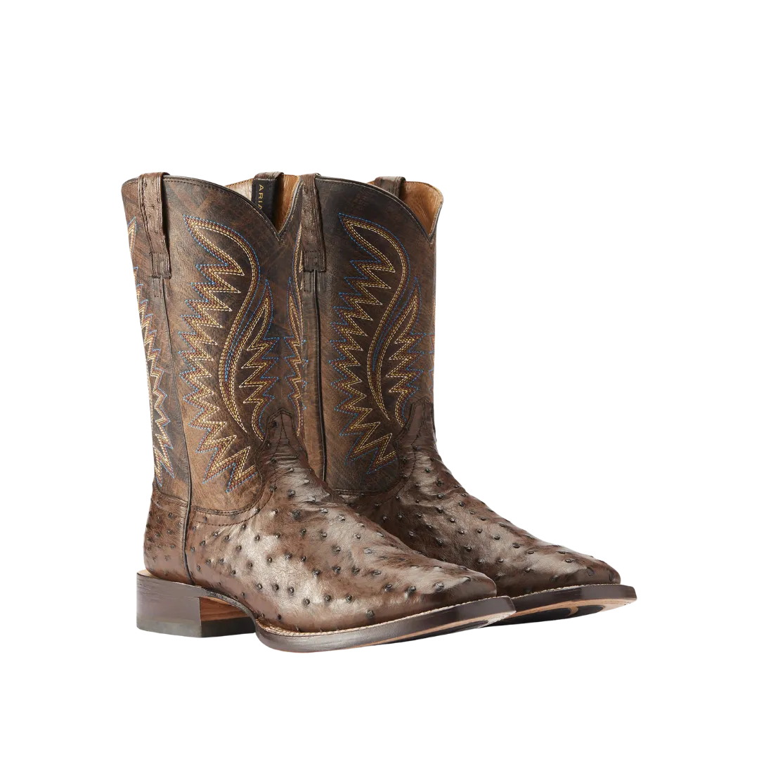 Arithtat Men's Full Quill Ostrich Gallup Mocha Western Boots