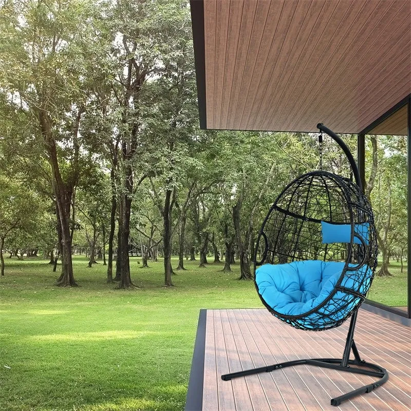 Outdoor Hanging Egg Chair Swing Hammock Chair Set with Stand & Cushion