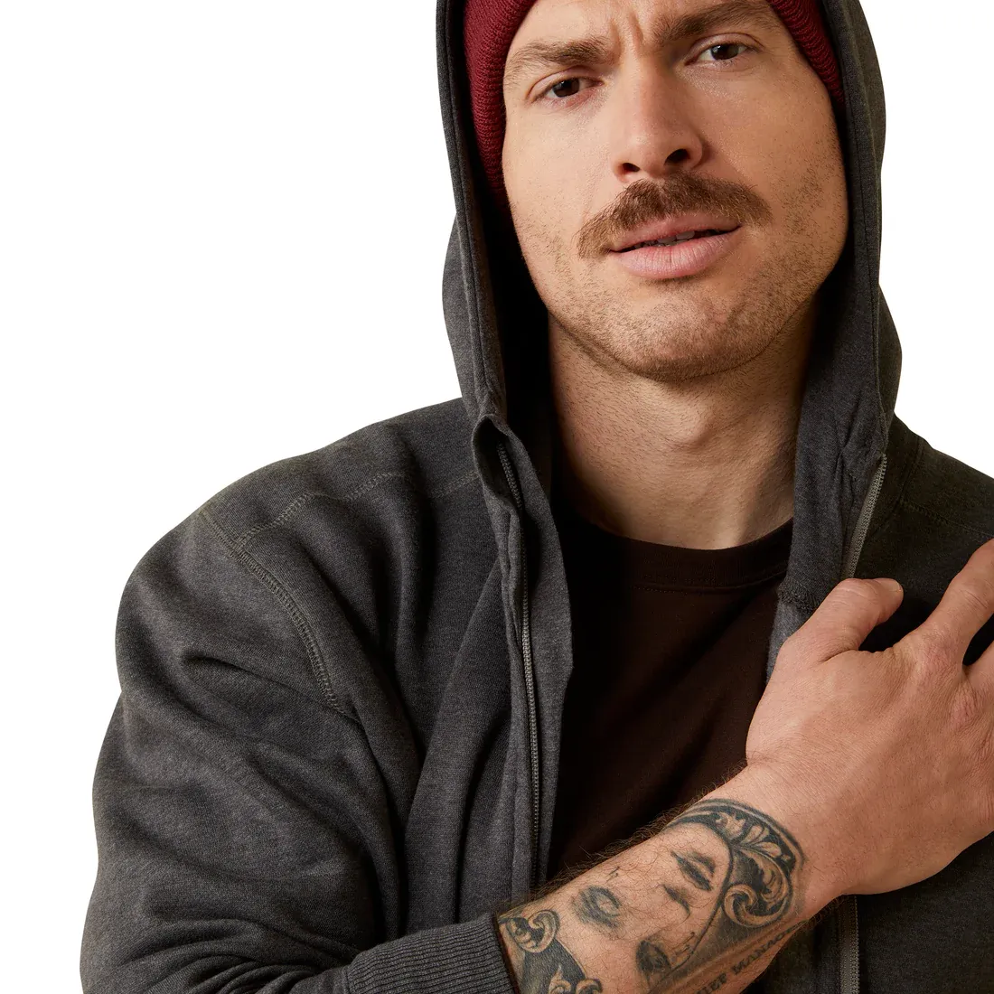 Arithtat Men's Rebar Born For This Full Zip Charcoal Heather Hoodie