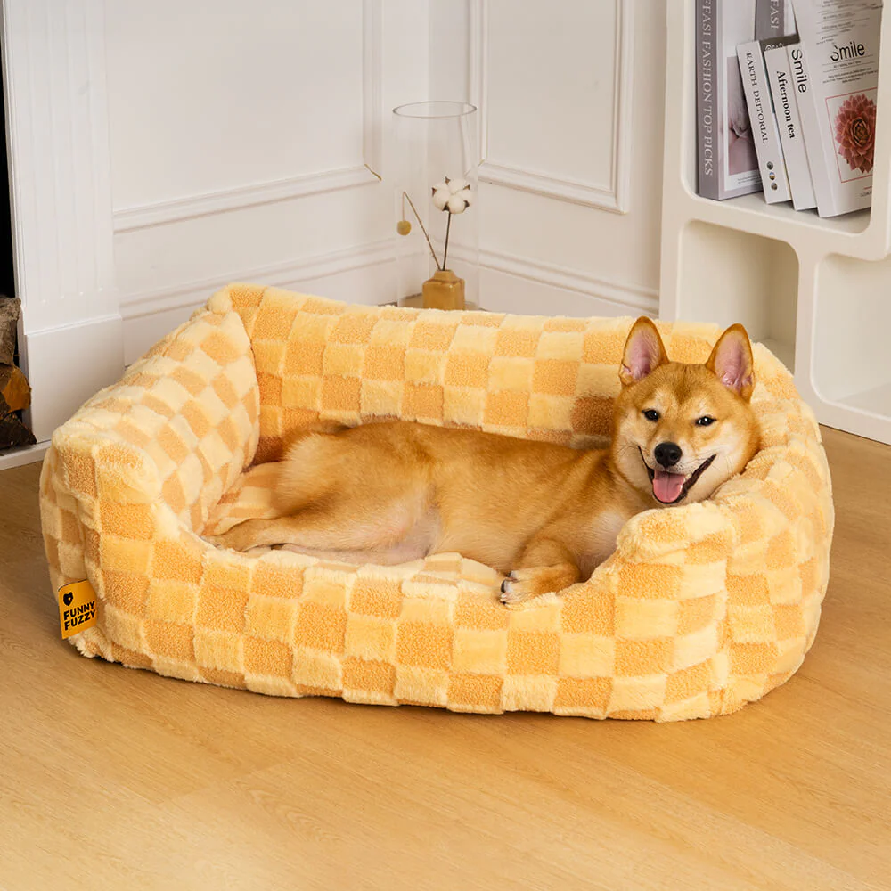 Fluffy Tufted Comfty Square Checkered Dog & Cat Bed