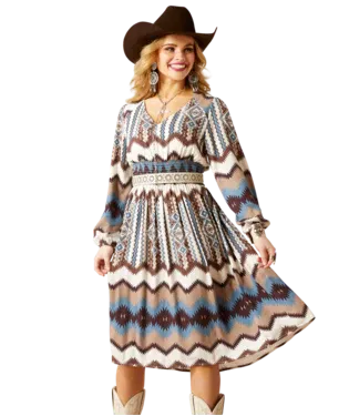 Arithtat Women's Two Columns Chimayo Print Dress