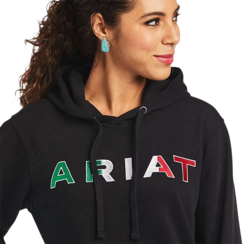 Arithtat Women's Mexico Flag Logo Pullover Black Hoodie