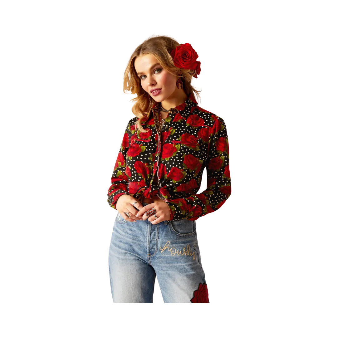 Arithtat Women's Retro Rose Rodeo Quincy Punchy Polka Dot Shirt