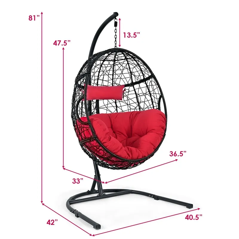 Outdoor Hanging Egg Chair Swing Hammock Chair Set with Stand & Cushion