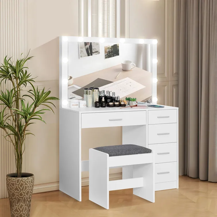 Jaq Vanity with Lights and Stool