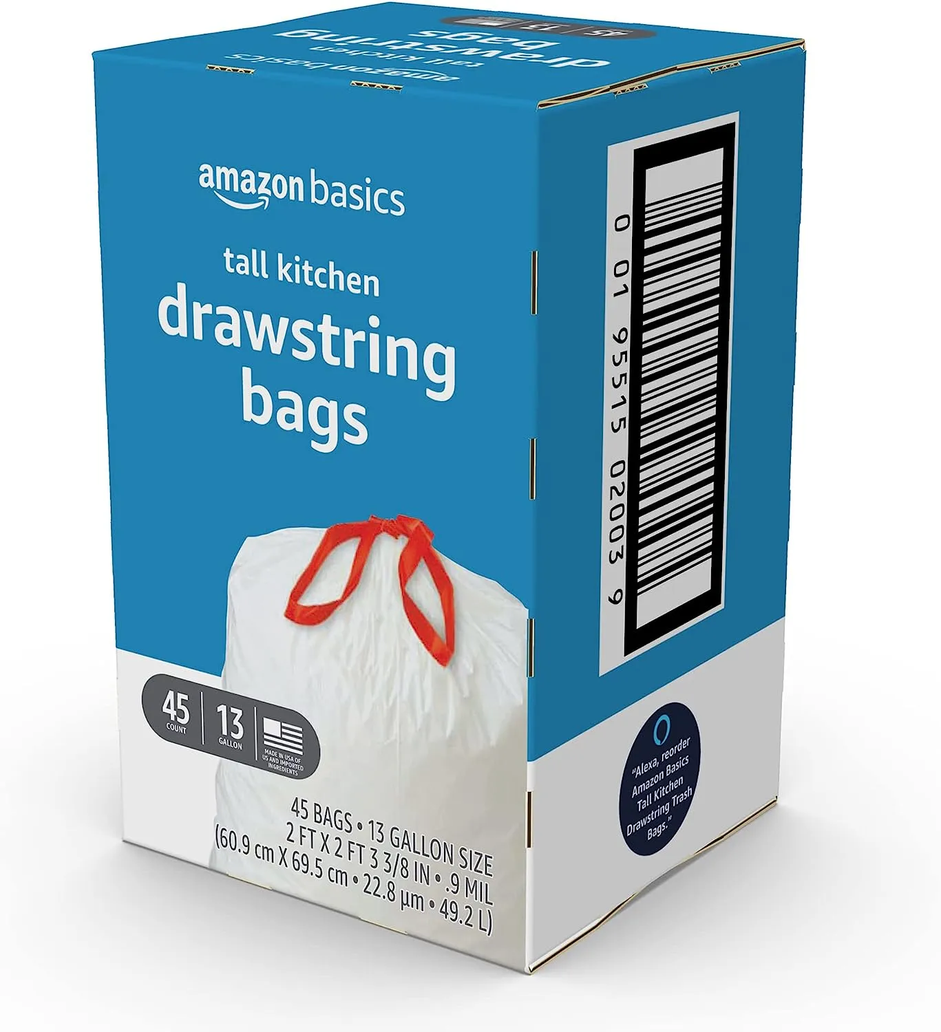 Amazon Basics Tall Kitchen Drawstring Trash Bags, 13 Gallon, Unscented, 120 Count (Previously Solimo)