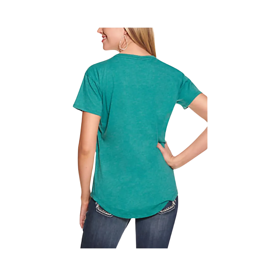Arithtat Women's Spurscript Short Sleeve Teal Green Tee Shirt