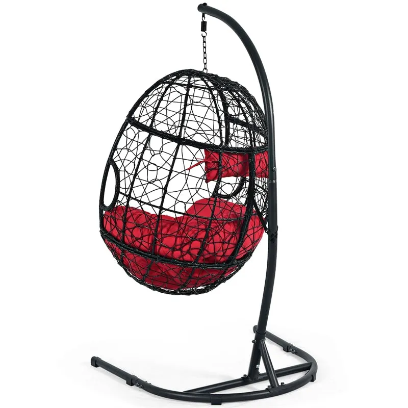 Outdoor Hanging Egg Chair Swing Hammock Chair Set with Stand & Cushion