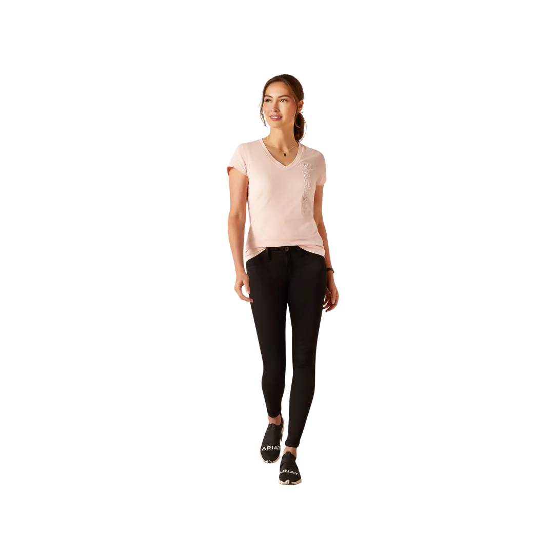 Arithtat Women's Vertical Logo V Blushing Rose T-Shirt
