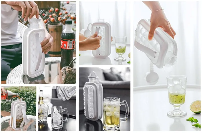 Ice Cube Trays LittleStar 2 in 1 Portable Ice Ball Maker Kettle With 17 Grids Flat Body Lid Cooling Ice Pop/Cube Molds For Hockey,Cocktail,Coffee,Whiskey,Champagne,Beer,Juice,Water