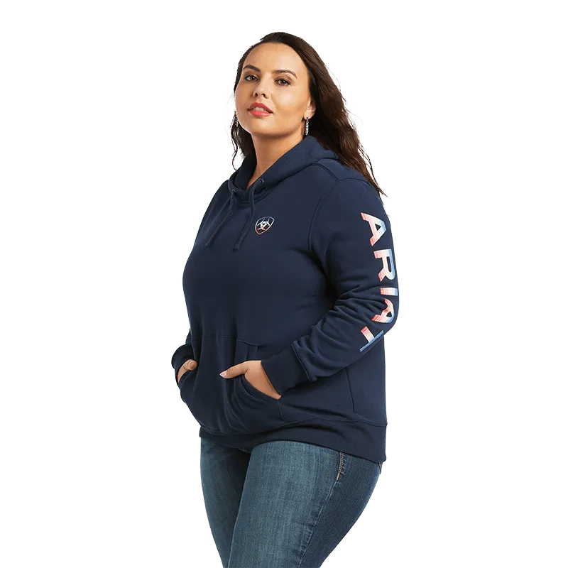 Arithtat Women's Navy Serape Logo Arm Hoodie