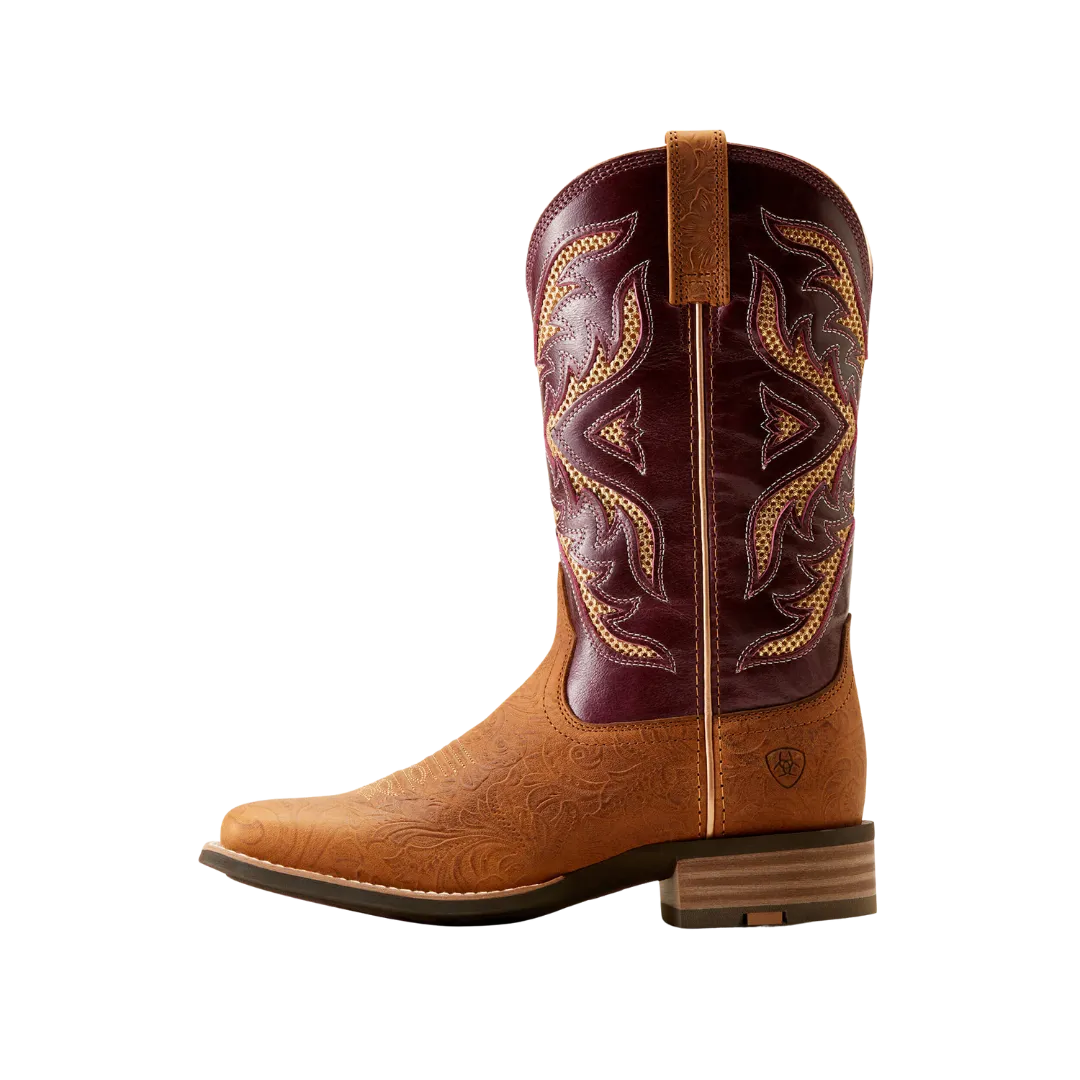 Arithtat Women's San Angelo Western Tooled Toasted Almond Aged Merlot Boots