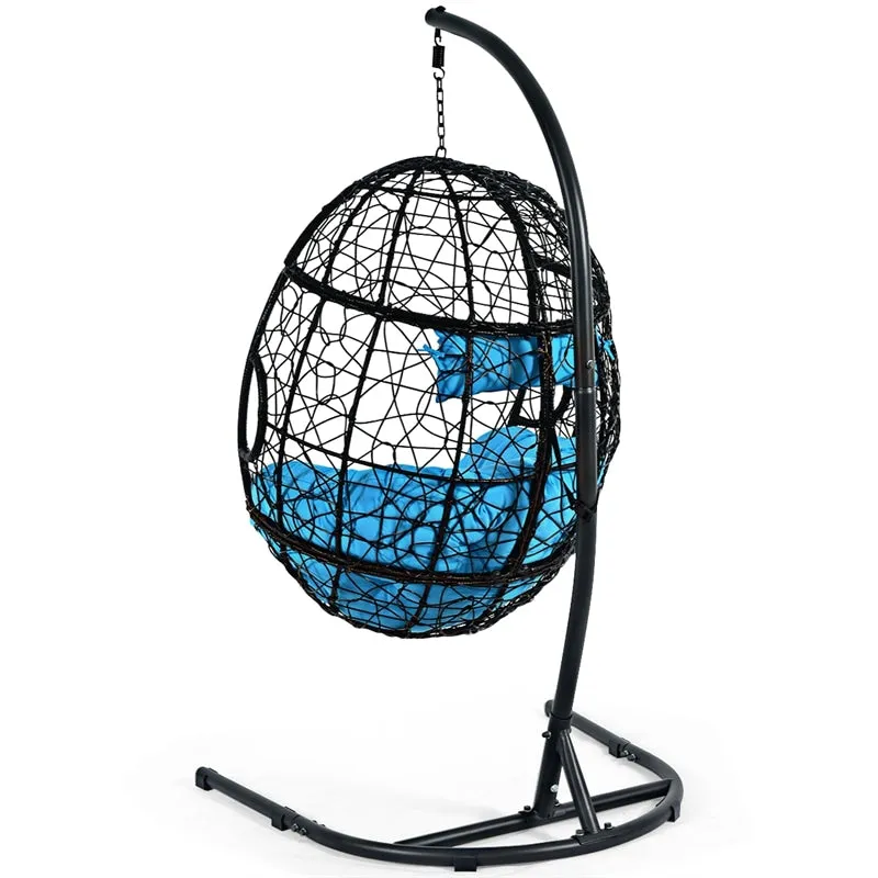 Outdoor Hanging Egg Chair Swing Hammock Chair Set with Stand & Cushion