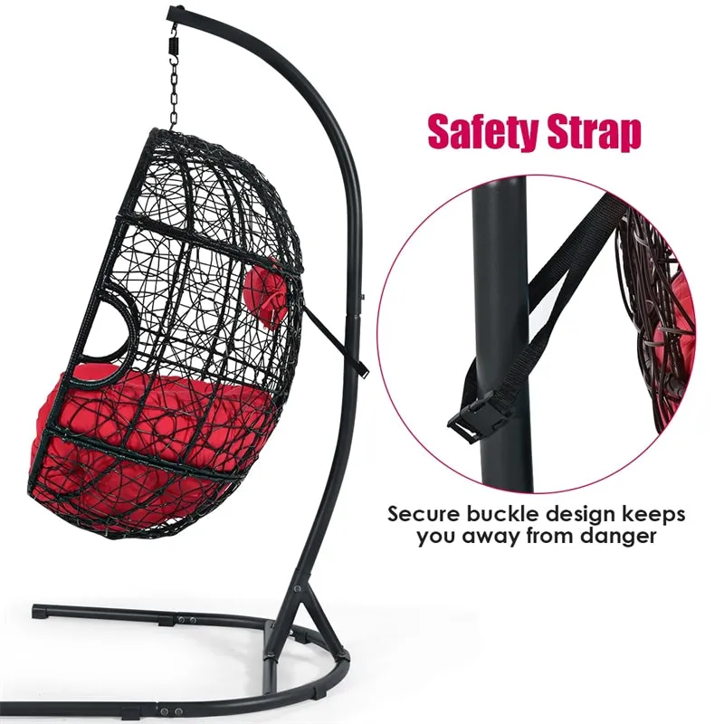 Outdoor Hanging Egg Chair Swing Hammock Chair Set with Stand & Cushion