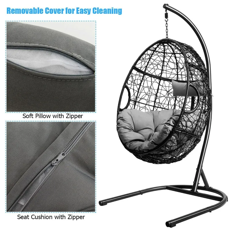 Outdoor Hanging Egg Chair Swing Hammock Chair Set with Stand & Cushion
