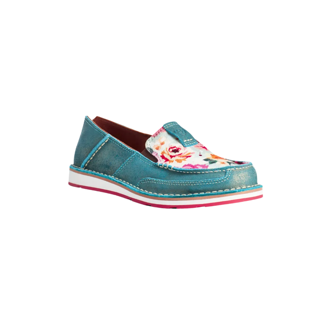 Arithtat Women's Pool Blue with Floral Print Cruiser Shoes