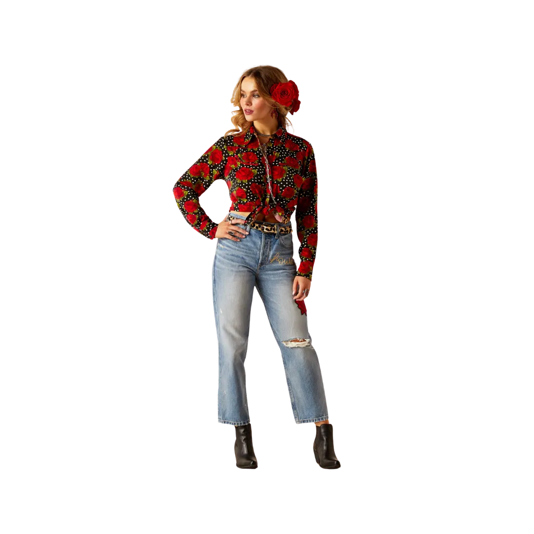Arithtat Women's Retro Rose Rodeo Quincy Punchy Polka Dot Shirt