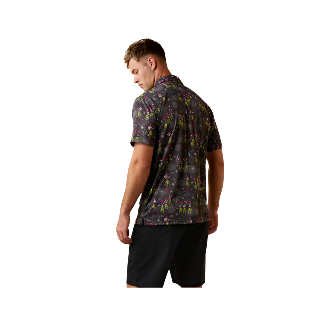 Arithtat Men's Printed Western Aloha Charcoal Grey Polo