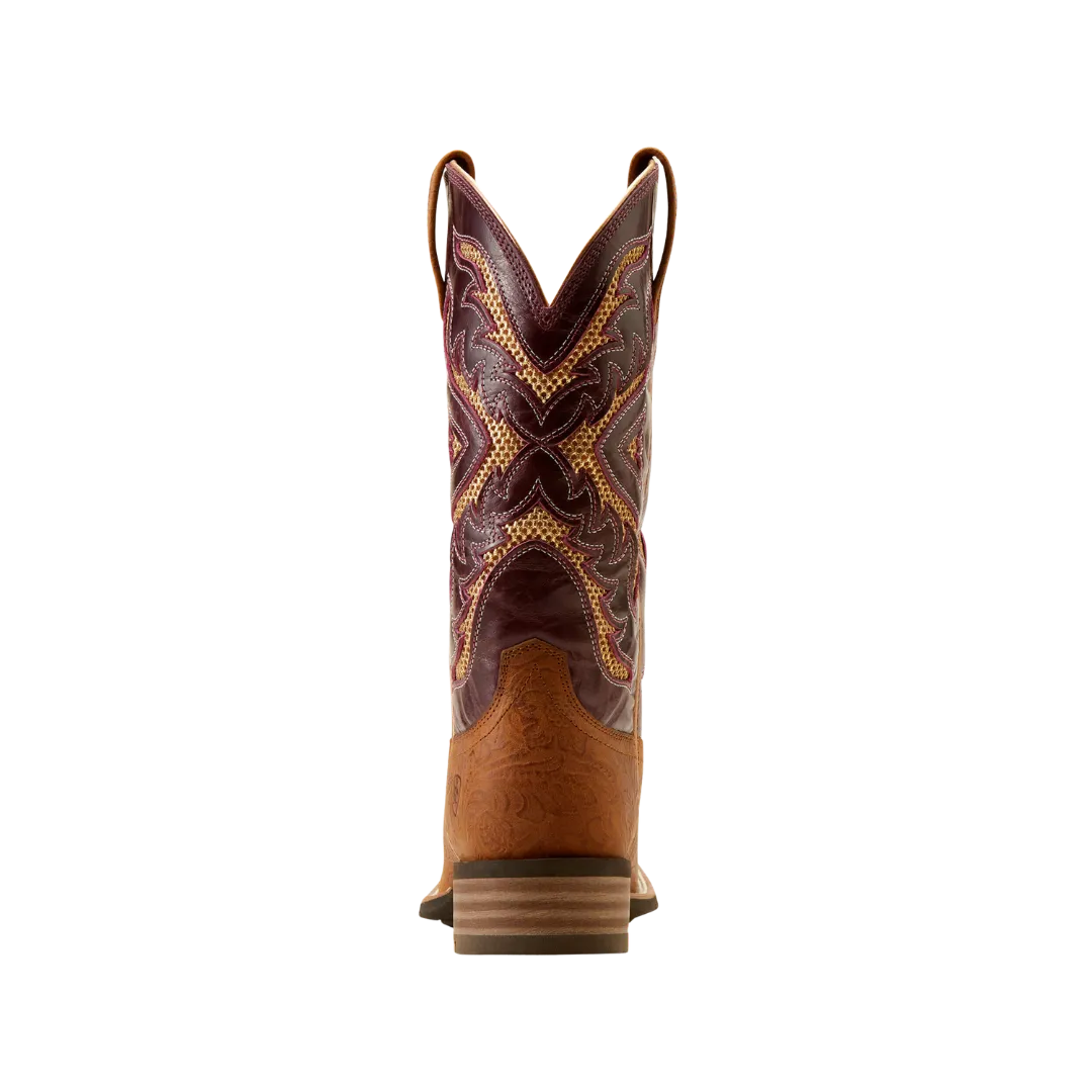 Arithtat Women's San Angelo Western Tooled Toasted Almond Aged Merlot Boots