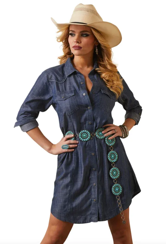 Arithtat Women's Classic Demin Blue Shirt Long Sleeve Dress