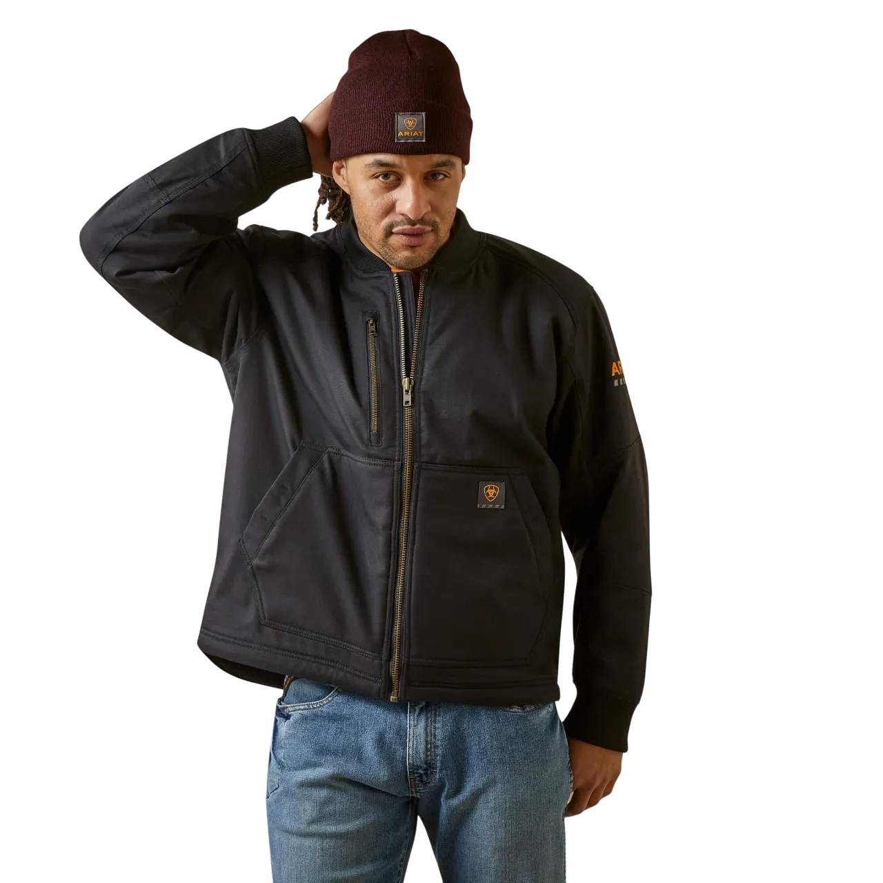 Arithtat Men's Black Rebar Stretch Canvas Bomber Jacket