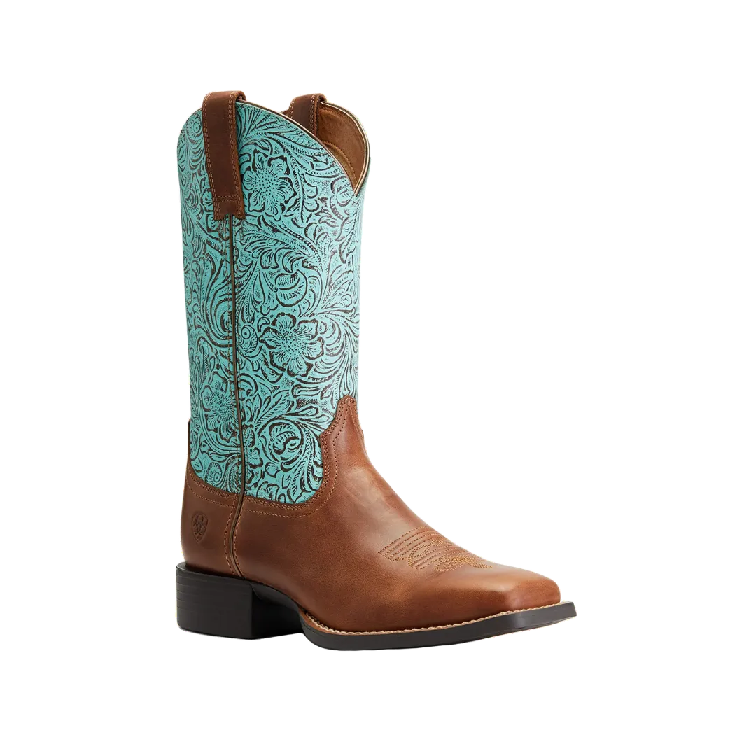 Arithtat Women's Round Up Square Toe Brown & Turquoise Boots