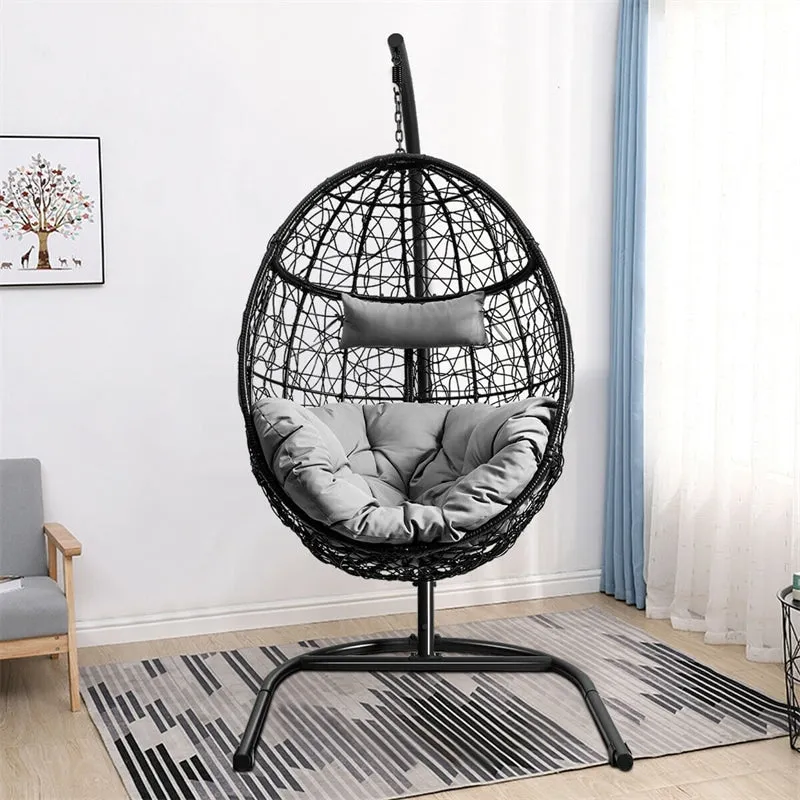 Outdoor Hanging Egg Chair Swing Hammock Chair Set with Stand & Cushion