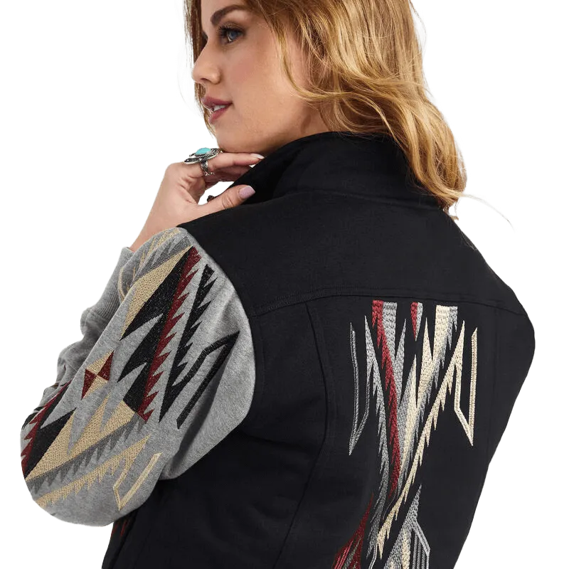 Arithtat Women's Black & Grey Embroidered Chimayo Jacket