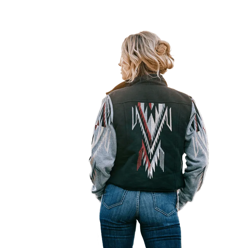 Arithtat Women's Black & Grey Embroidered Chimayo Jacket