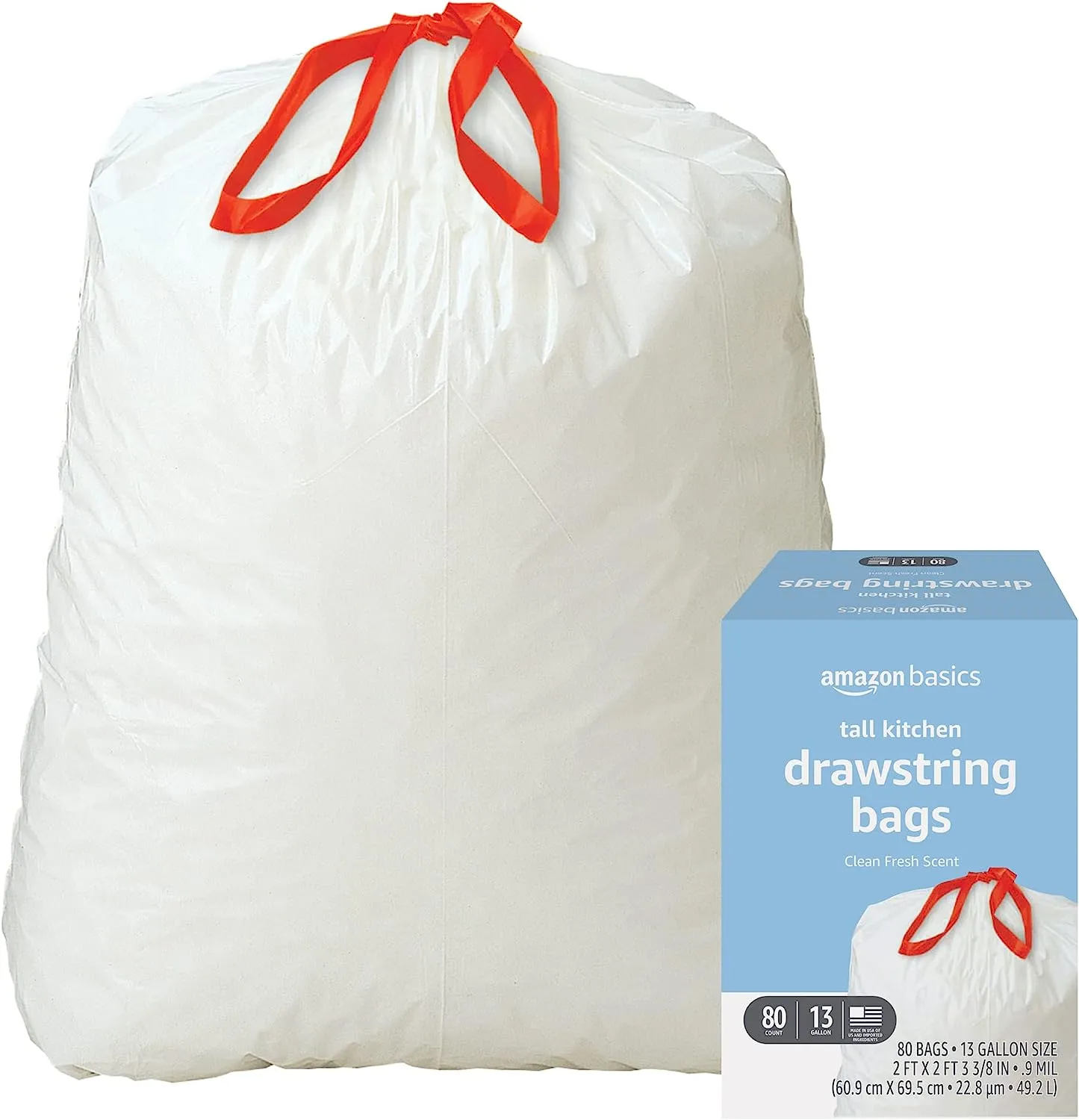 Amazon Basics Tall Kitchen Drawstring Trash Bags, 13 Gallon, Unscented, 120 Count (Previously Solimo)